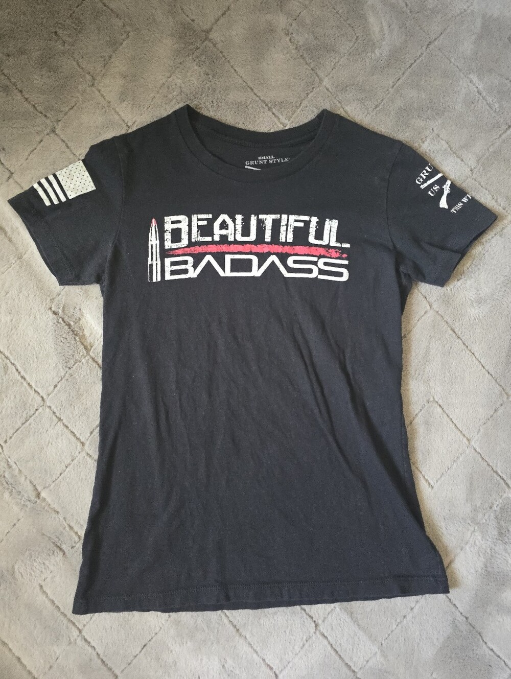 Grunt Style Beautiful Badass Graphic Tee - Black with White & Red Accents